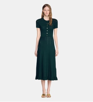 Robe longue en maille pointelle - Sandro - Vert