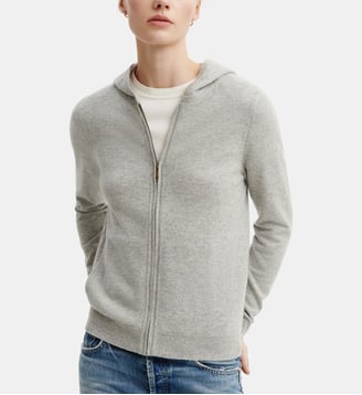 Sweat droit zippé à capuche en cachemire  - Bompard - Gris clair