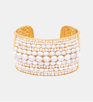 Bracelet manchette   doré à l'or fin - Dalila - Satellite - Blanc