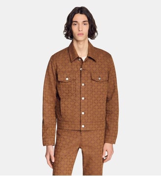 Blouson denim motif Square Cross - Sandro - Tabac