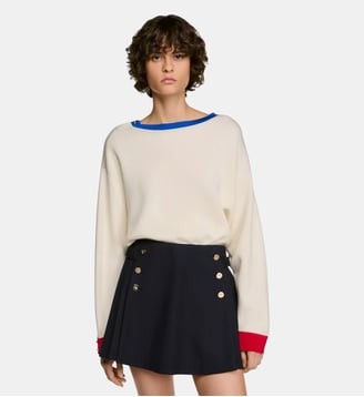 Pull en laine à col rond contrasté - Sandro - Écru