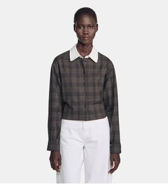 Chemise à carreaux à col contrasté - Sandro - Gris foncé