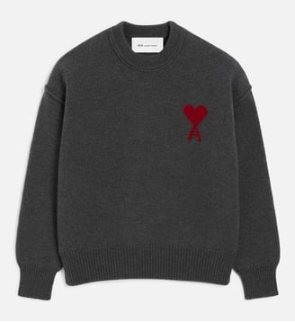 Pull Col Rond Ami De Coeur En Laine unisexe - AMI Paris - Gris chine et rouge