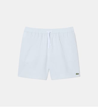 Short de bain mi-long rayé texturé - Lacoste - Blanc et bleu