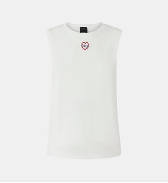 T-shirt sans manches à broderie cœur - Pinko - Blanc et blanche neige