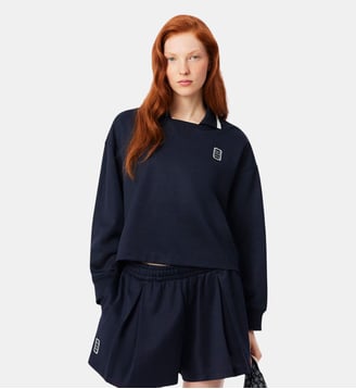 Sweatshirt col polo Piqué oversize - Lacoste - Bleu marine
