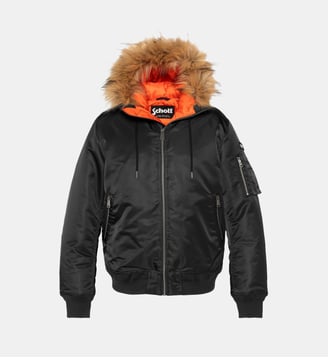 Bomber avec capuche effet fourrure - Schott - Noir