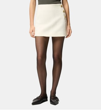 Mini-jupe portefeuille en bouclé de coton et de laine - Pinko - Blanc et blanche neige