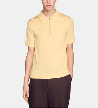 Polo en maille à col zippé - Sandro - Jaune pâle