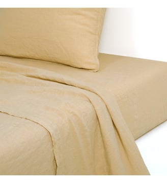 Drap plat  en lin lavé - Desforges - Jaune clair