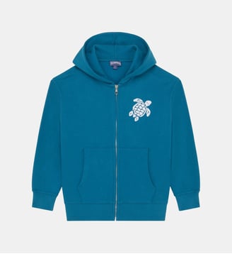 Sweat en coton organique à fermeture éclair Tortue - Vilebrequin - Bleu paon