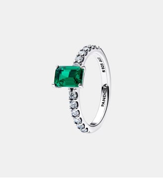 Bague Halo Vert Scintillant Rectangulaire Pandora