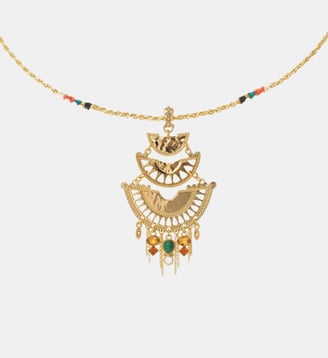 Collier chaîne avec cabochon central et perles LUPITA - Hipanema - Doré