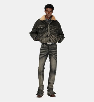 Veste trucker en denim effet usé doublée teddy - Diesel - Noir