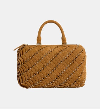 Sac Boston en cuir camel avec finitions dorées Rabanne