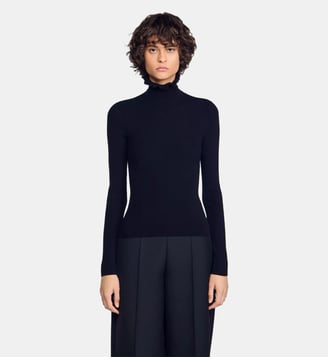 Pull à col roulé volanté en laine Sandro