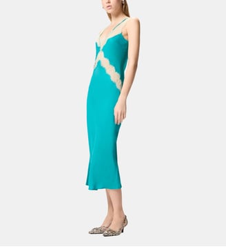 Robe combinette midi avec bandes en dentelle - Pinko - Vert lac profond
