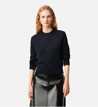 Cardigan col rond en laine Ami de Coeur - AMI Paris - Bleu noir