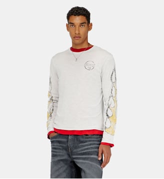 T-shirt manches longues en jersey flammé avec imprimé craquelé - Diesel - Blanc