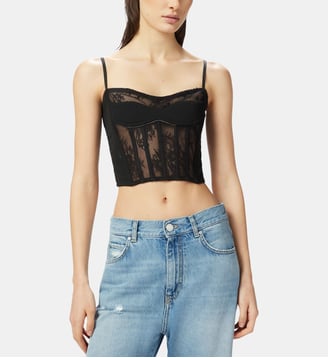Corset en dentelle à fines bretelles - Pinko - Noir
