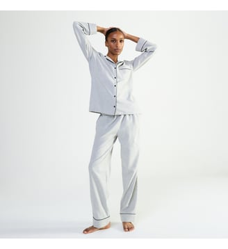 Pyjama col tailleur en flanelle de coton, Radieuse - Laurence Tavernier - Gris chine