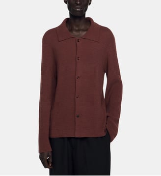 Chemise en tricot effet gauffré - Sandro - Chocolat