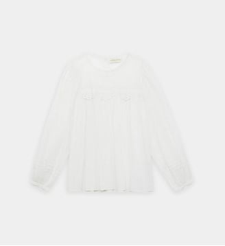 Blouse manches longues col rond uni BRANY - La Petite Etoile - Écru