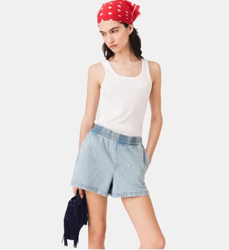 Short en denim avec fleurs - Maje - Bleu