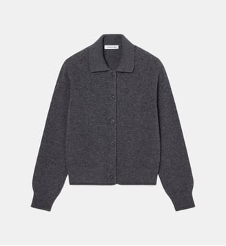 Cardigan col polo maille 3D laine cardée - Lacoste - Gris chine