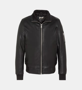 Blouson col montant, cuir d'agneau - Schott - Noir