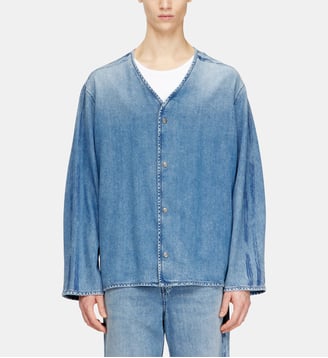 Chemise à col en V en denim fluide à rayures - Diesel - Bleu clair