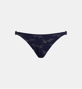 Bas de maillot de bain culotte mini Jacquard Fleur Broderie Anglaise - Vilebrequin - Bleu marine