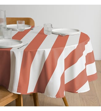 Nappe ronde coton enduit - La Redoute Interieurs - Terracotta et blanc