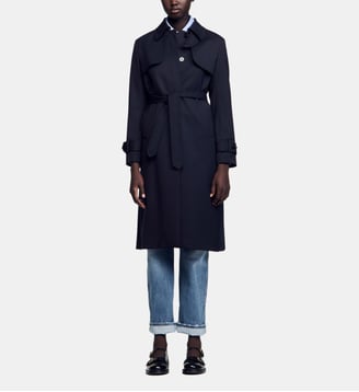 Trench femme mi-long dos plissé - Sandro - Bleu marine