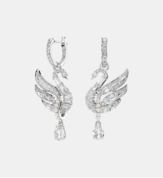 Boucles d'oreilles Swan, Cygne, Métal rhodié - Swarovski - White