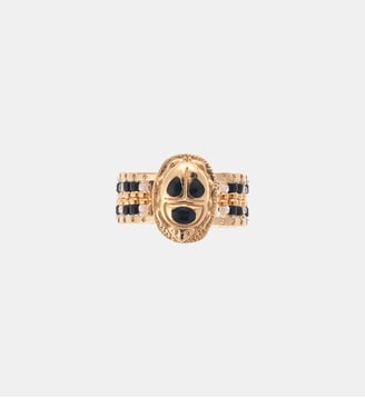 Bague réglable avec perles tissées et cabochon central NYLE - Hipanema - Noir