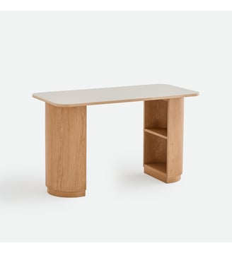 Bureau avec rangements, pieds cannelés - La Redoute Interieurs - Chêne et beige