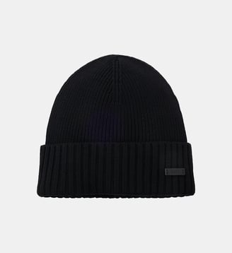 Bonnet côtelé en laine vierge - BOSS - Noir