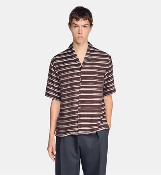 Chemise à rayures col bateau - Sandro - Chocolat