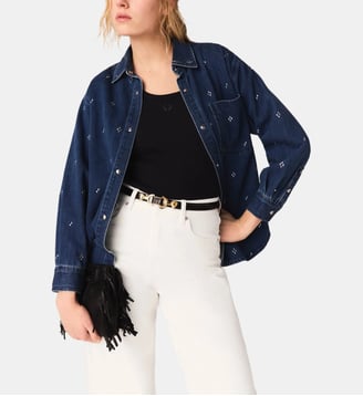 Chemise en denim strassé - Maje - Bleu
