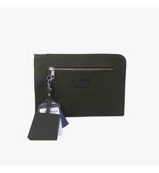 Pochette tablette en cuir et toile canvas noir Seattle - Serge Blanco - Dark olive