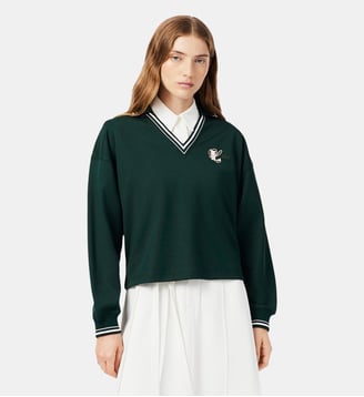 Sweatshirt col polo broderie oversize - Lacoste - Vert