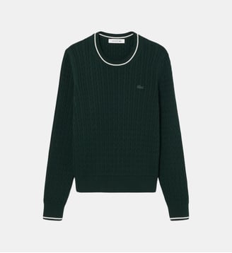 Pull maille torsadée détails rayés - Lacoste - Vert