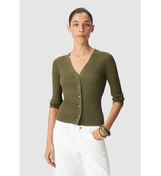 Cardigan col V tricot côtelé boutonné Ikks