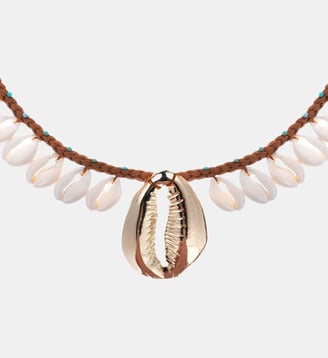 Collier en suédine avec pampilles de cauris et pendentif ALOE - Hipanema - Camel