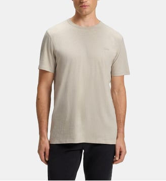 T-shirt droit signature en coton flammé  - BOSS - Beige