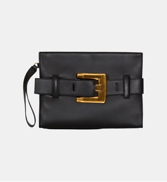 Pochette Anthem en cuir lisse - Balmain - Noir