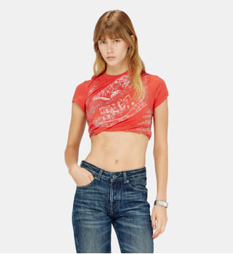 T-shirt froncée en jersey double épaisseur - Diesel - Rouge