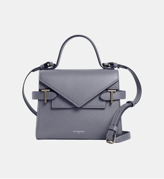 Petit sac à main double rabat Emilie en cuir grainé - Le Tanneur - Bleu acier