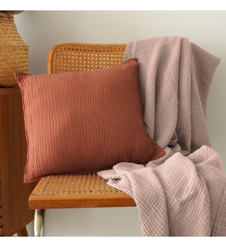 Housse de coussin en gaze de coton, SIMPLEMENT GAUFRÉ - Blanc Cerise - Orange brûlé